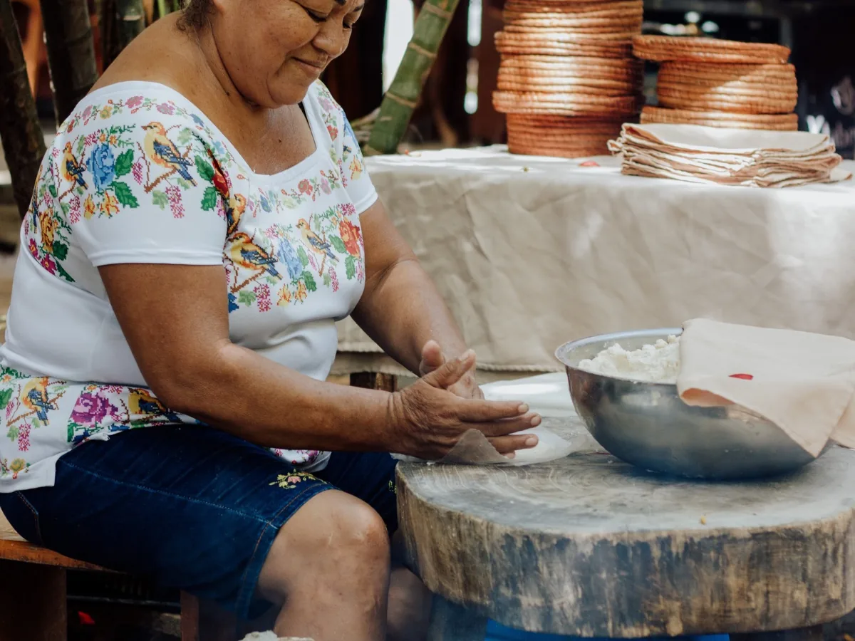 Handmade tortillas on the comal